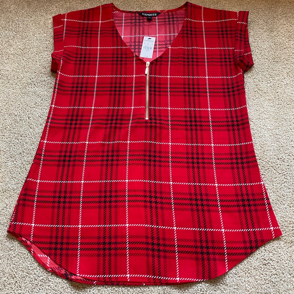 NWT Express Red Plaid Blouse Career Top S/P